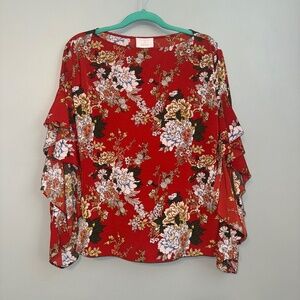 EUC Robert Rodriguez for Barneys New York Floral Butterfly Sleeve Top Size Small